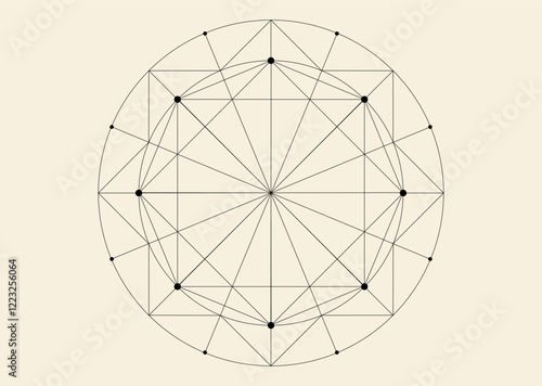 Sacred Geometry symbol tattoo. Geometric mystic mandala of alchemy esoteric octagon. Black outline vector divine meditative amulet isolated on vintage white background