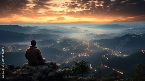Wallpaper Mural silhouette of a man sitting on a mountain top HD 8K wallpaper Photographic Image Torontodigital.ca