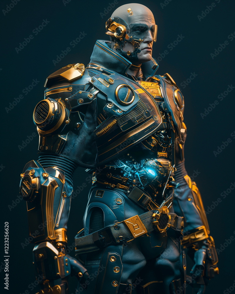 Fototapeta premium Full length Cyborg Captain from the distant future_002