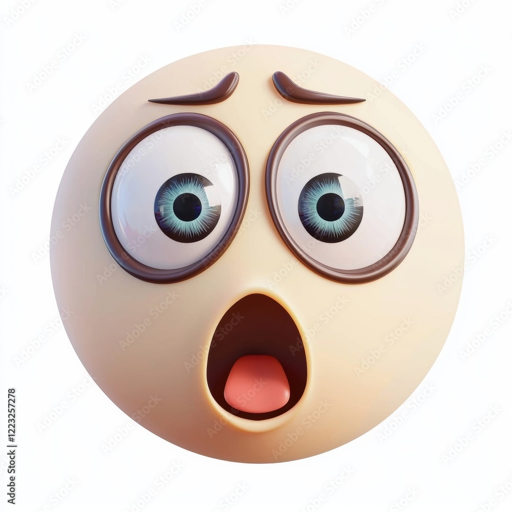 3D icon cartoon shocked person with wide-open eyes, isolated on a white background 3D icon cartoon shocked person with wide-open eyes, isolated on a white background