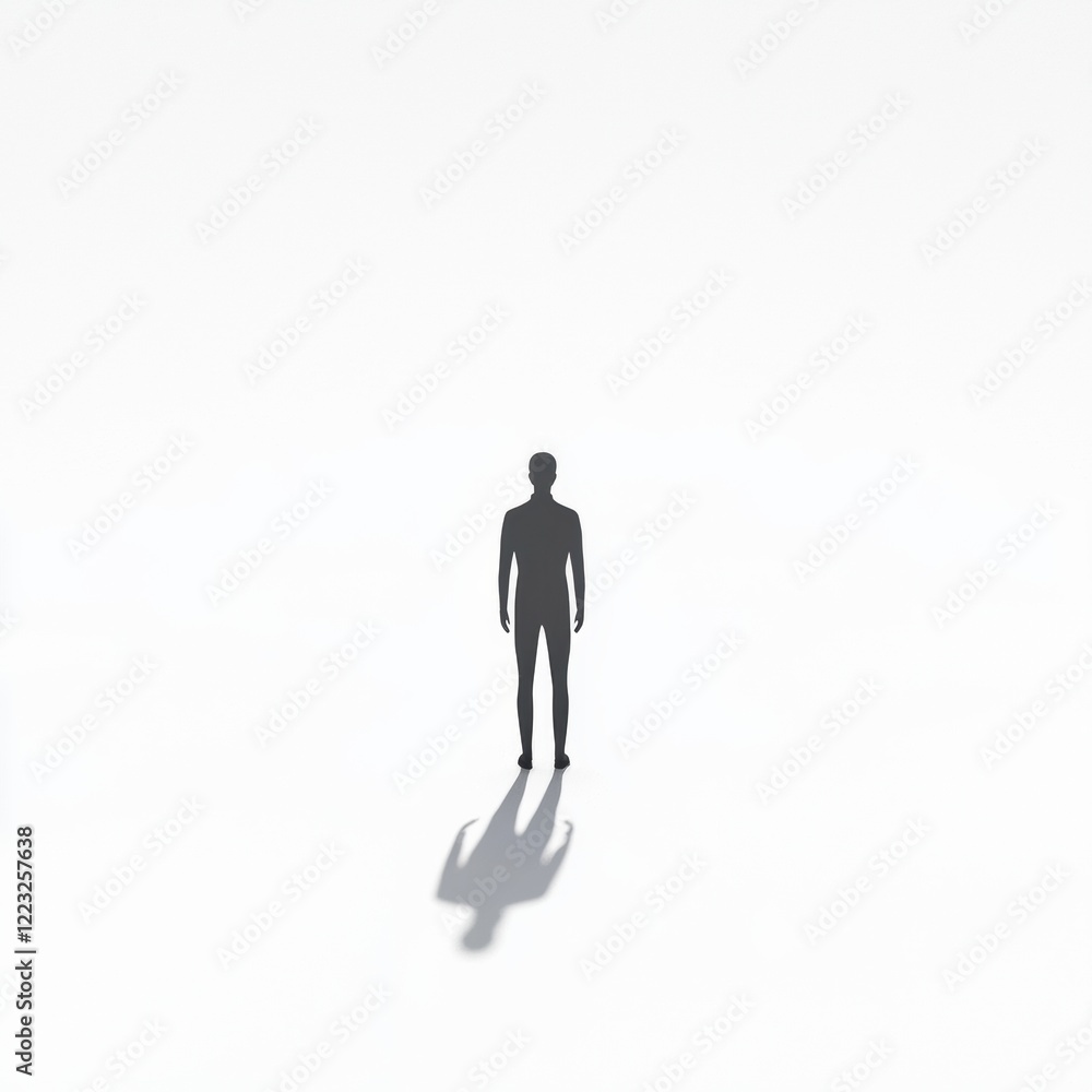 3D icon cartoon silhouette of a figure standing alone in a vast empty space, isolated on a white background 3D icon cartoon silhouette of a figure standing alone in a vast empty space, isolated on a white background
