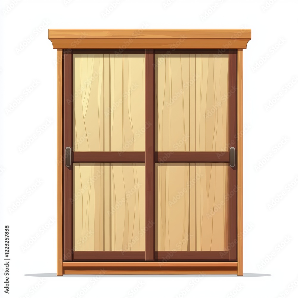 Obraz premium 3D icon cartoon large wardrobe with sliding doors, isolated on a white background -