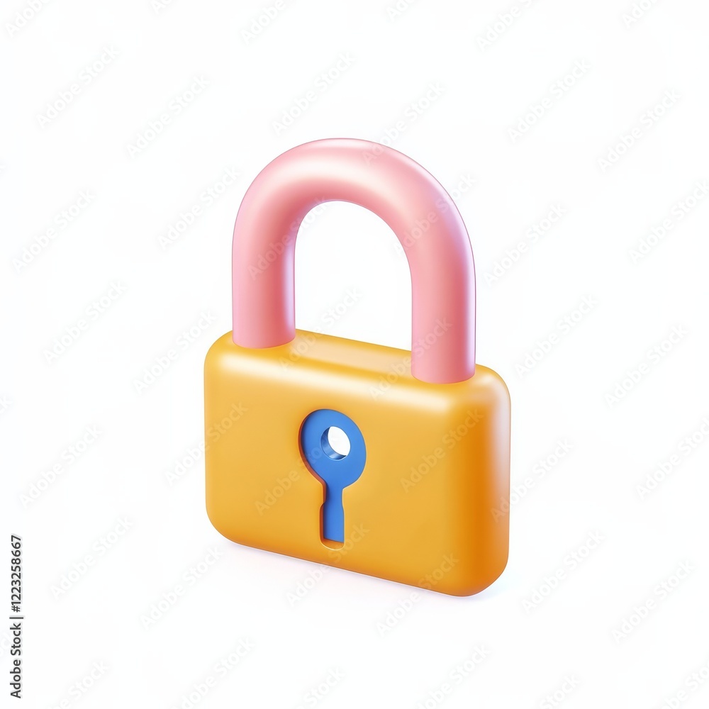 A colorful, stylized padlock with a pink shackle and yellow body, featuring a blue keyhole, symbolizing security and protection. A colorful, stylized padlock with a pink shackle and yellow body, featuring a blue keyhole, symbolizing security and protection.