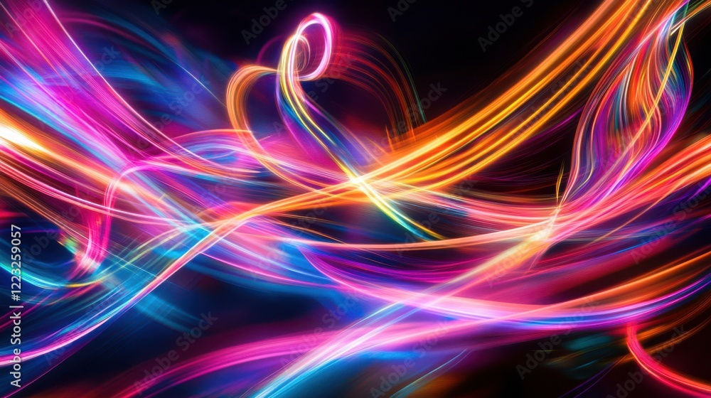 Vivid abstract light streaks in dynamic colorful motion on dark background Vivid abstract light streaks in dynamic colorful motion on dark background