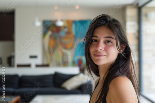 Portrait of a young Hispanic woman in a modern home Free Download Portrait of a young Hispanic woman in a modern home - GFXLoad