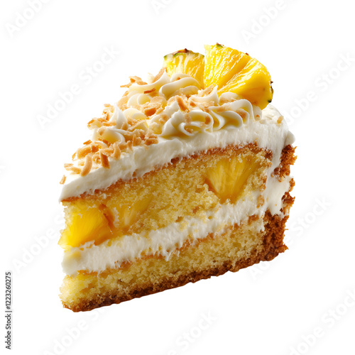 Pineapple Coconut Cake Slice with Orange Bitters Isolated on Transparent Background