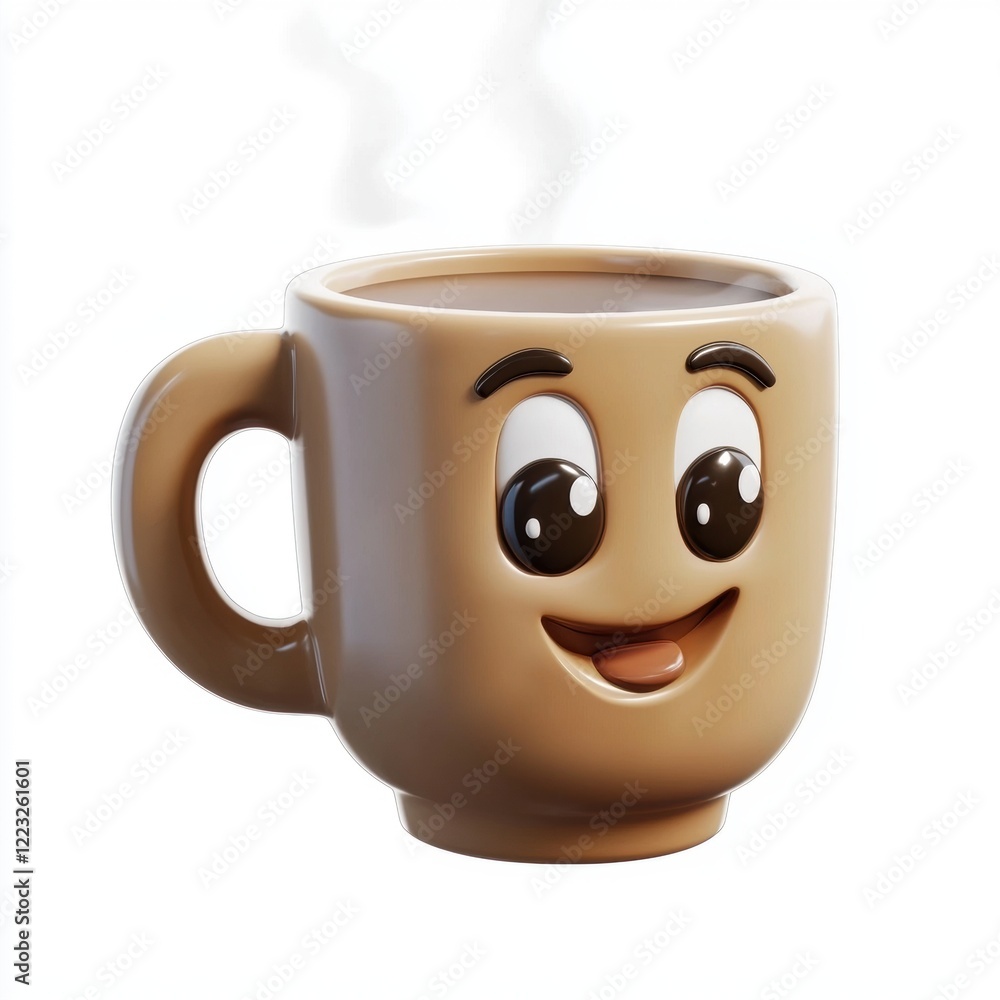 3D icon cartoon steaming coffee cup, isolated on a white background 3D icon cartoon steaming coffee cup, isolated on a white background