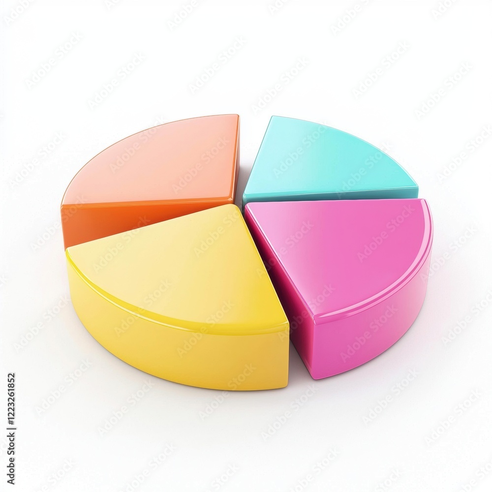 Obraz premium 3D icon cartoon pie chart with different segments, isolated on a white background --quality 2