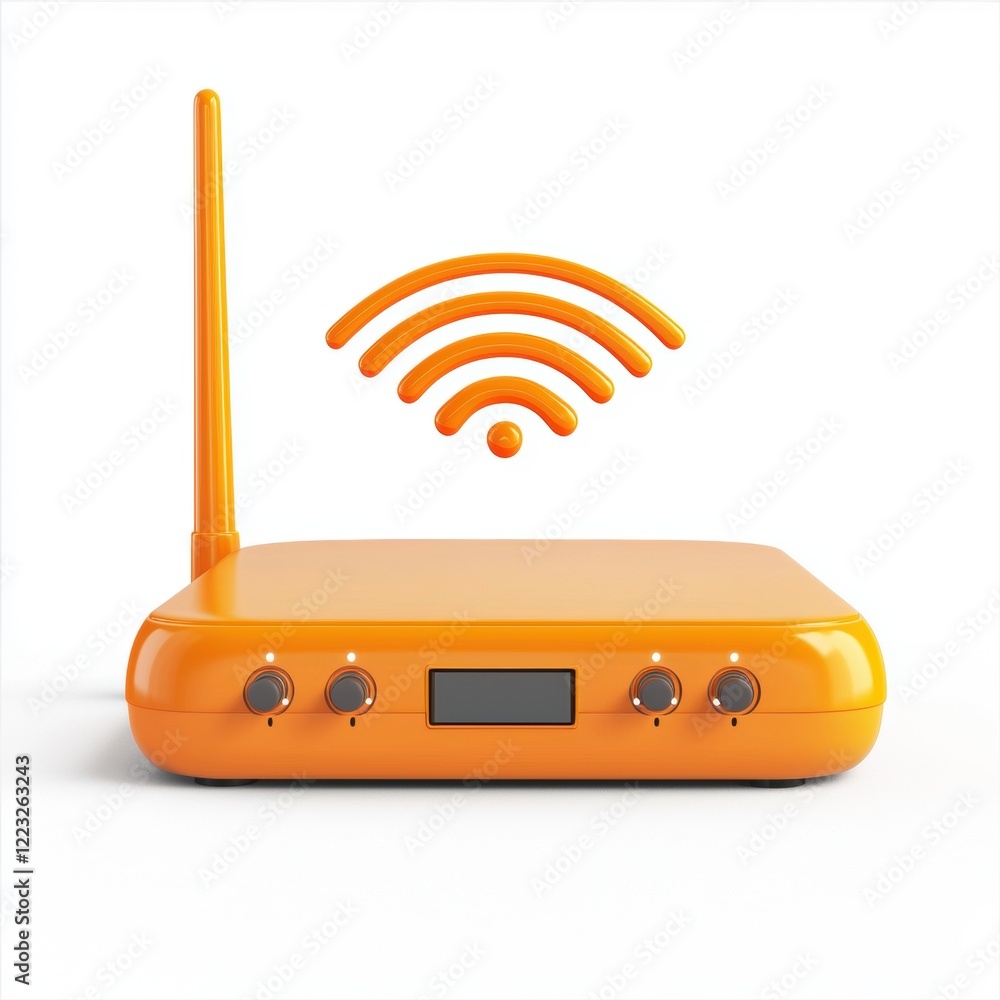 3D icon cartoon modern Wi-Fi router with signal waves, isolated on a white background -- 3D icon cartoon modern Wi-Fi router with signal waves, isolated on a white background --