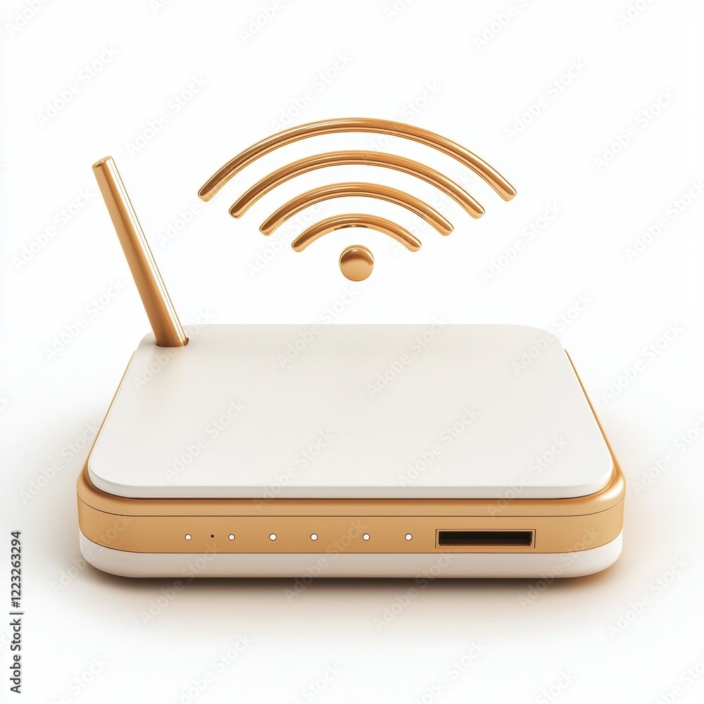 3D icon cartoon modern Wi-Fi router with signal waves, isolated on a white background -- 3D icon cartoon modern Wi-Fi router with signal waves, isolated on a white background --