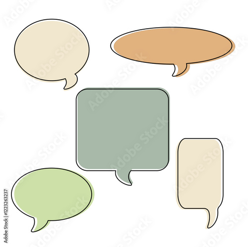 speech bubbles set, set speech message, comment pink, light purple, green, peach, doodle empty baloon