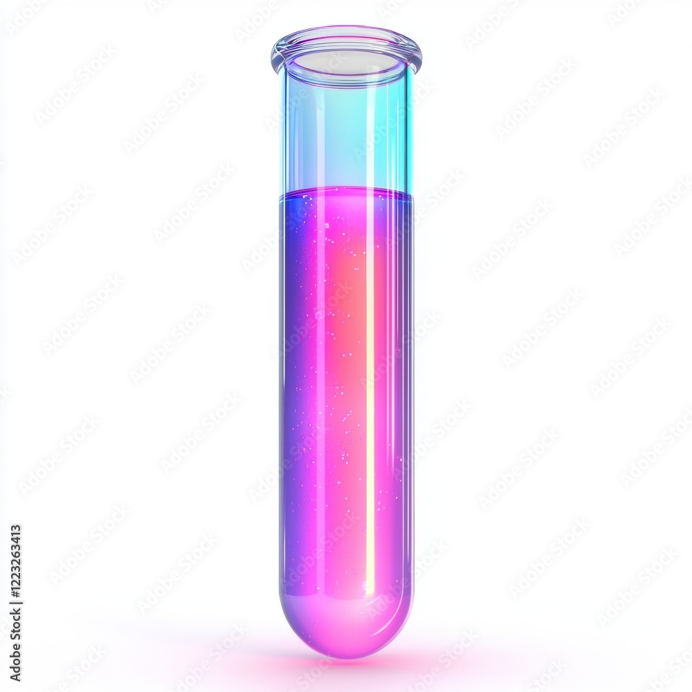 3D icon cartoon test tube filled with glowing neon liquid, isolated on a white background 3D icon cartoon test tube filled with glowing neon liquid, isolated on a white background