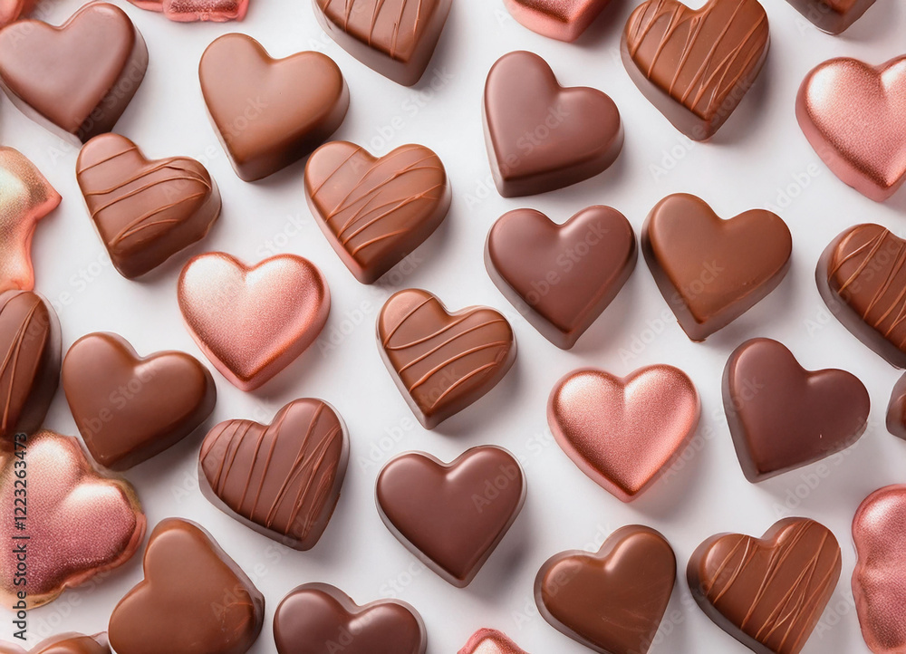 Fototapeta premium Heart shaped chocolates on a white background