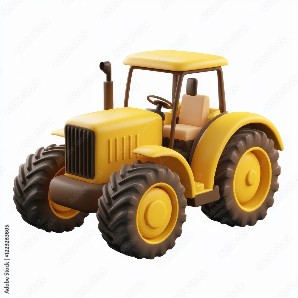 Obraz premium 3D icon cartoon tractor on a farm, isolated on a white background