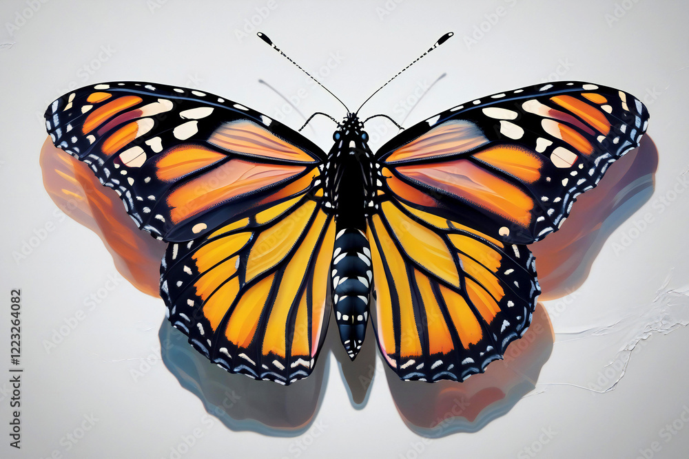 Fototapeta premium monarch butterfly - Danaus plexippus - or milkweed, common tiger, wanderer, and black veined brown, one of the most popular butterflies. Milkweed is their host plant. isolated on white, top view