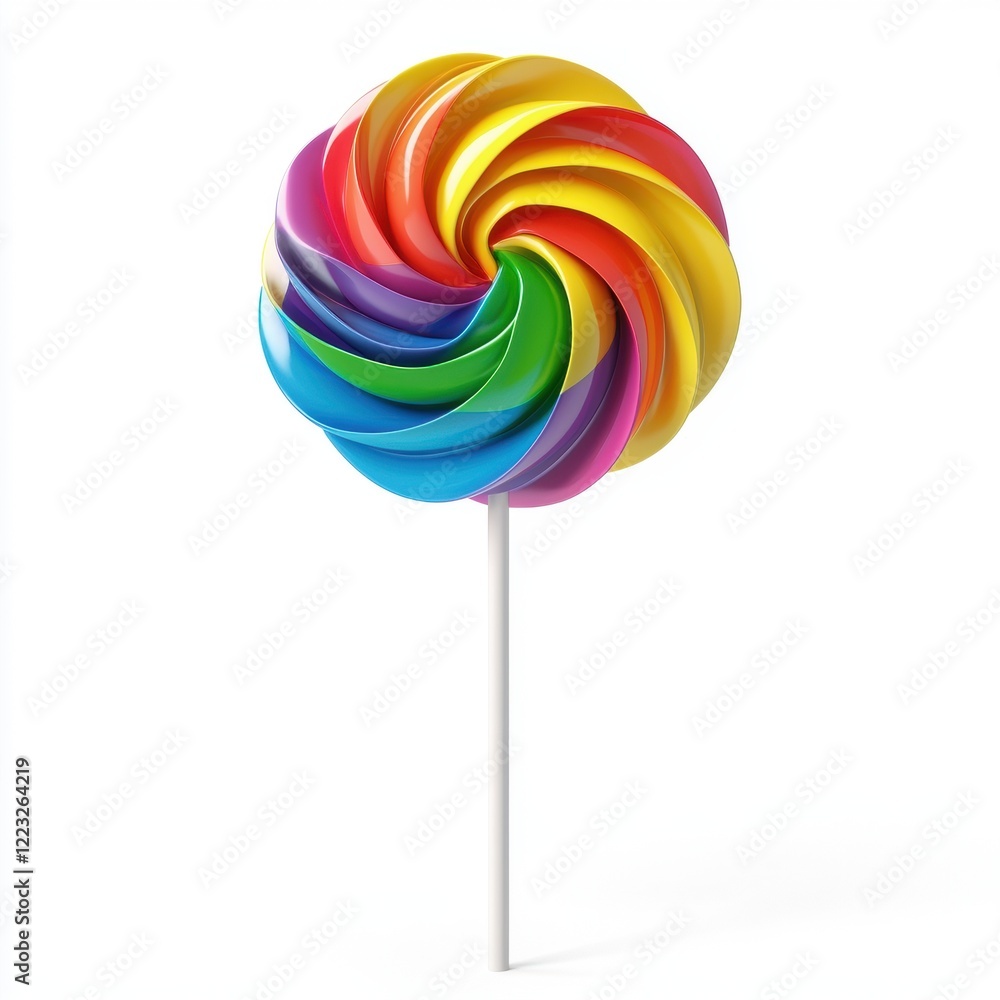 3D icon cartoon rainbow swirl lollipop on a white stick, isolated on a white background --quality 2 3D icon cartoon rainbow swirl lollipop on a white stick, isolated on a white background --quality 2