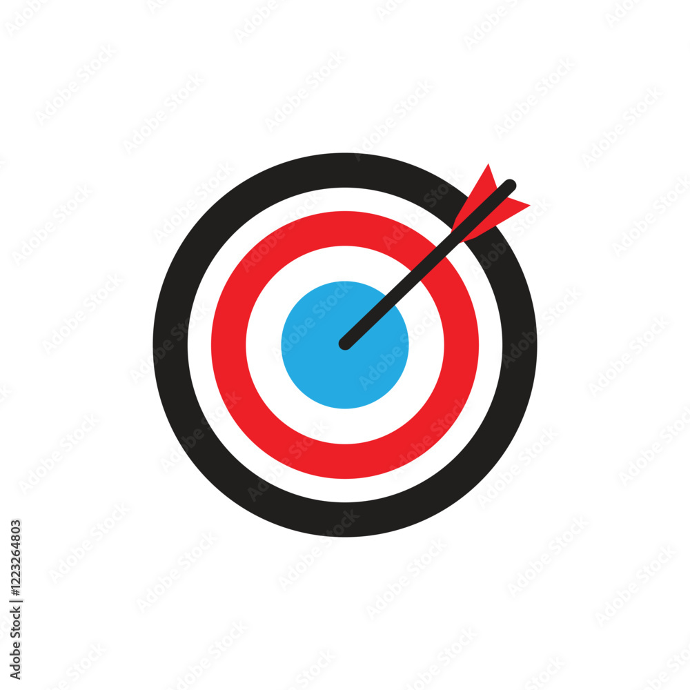 Target, goal icon. icon of an arrow hitting the center of a target, representing achieving a goal. Target, goal icon. icon of an arrow hitting the center of a target, representing achieving a goal.