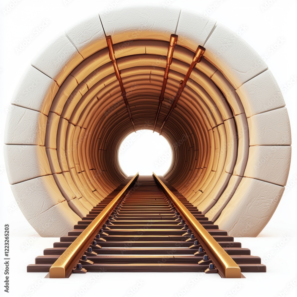 Obraz premium 3D icon cartoon underground metro tunnel with tracks, isolated on a white background 