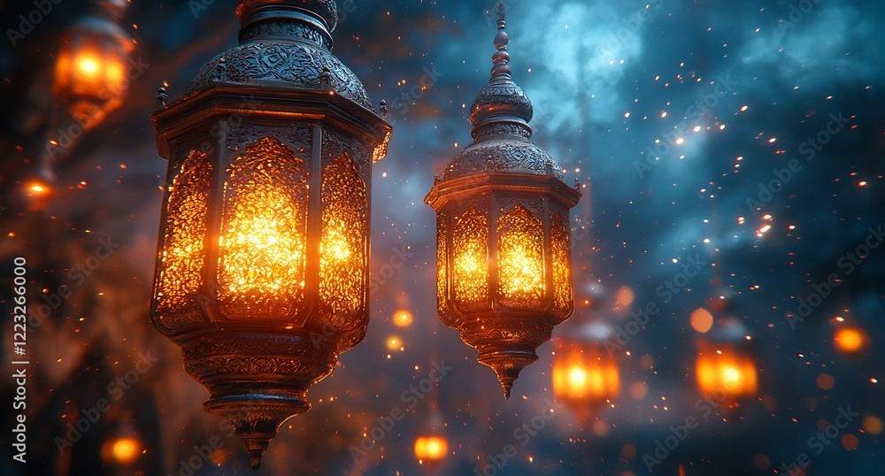 Illuminated Lanterns Floating Amidst Fiery Particles Against Starry Night Sky
Illuminated Lanterns Floating Amidst Fiery Particles Against Starry Night Sky