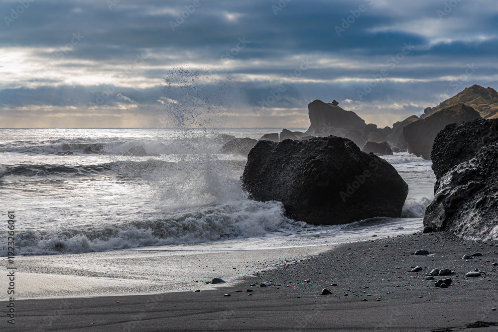 Vikurfjara Black Sand Beach near Vik on the island of Iceland