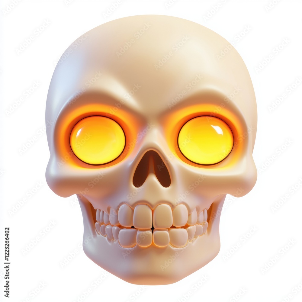 Obraz premium 3D icon cartoon of a skull with glowing eyes, isolated on a white background 