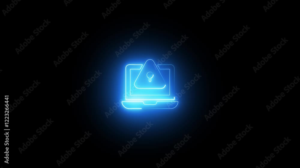 Alert icon animation by cyan color neon on black background. Alert icon animation by cyan color neon on black background.