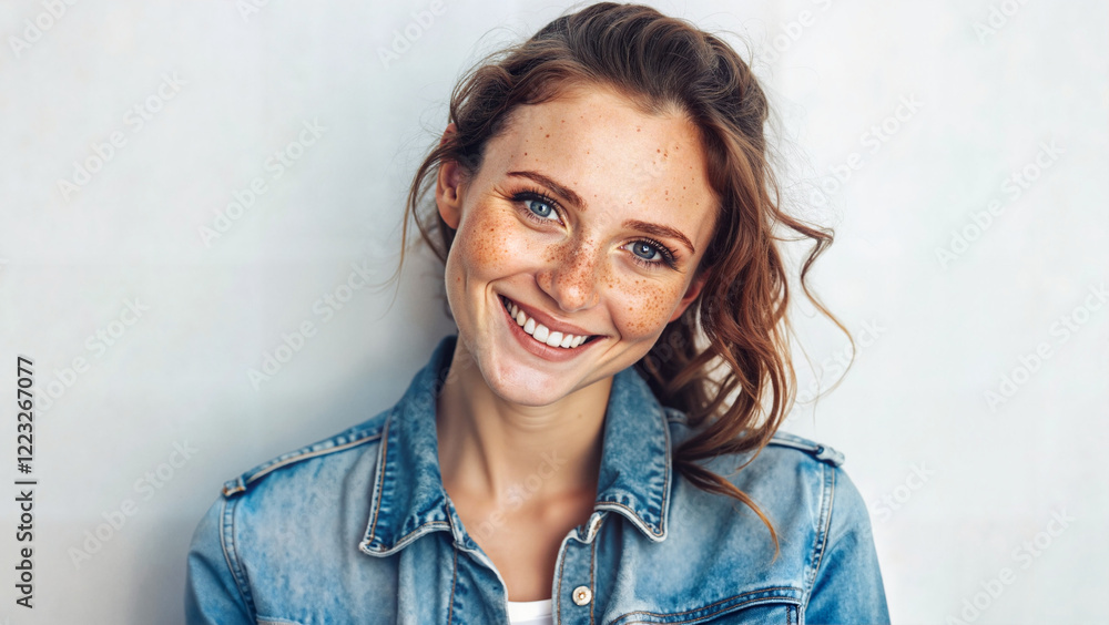 Smiling young woman with casual denim shirt and natural look Smiling young woman with casual denim shirt and natural look