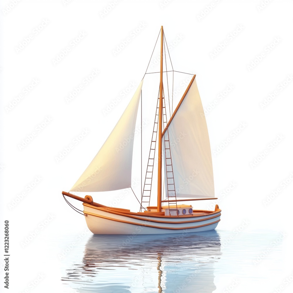 Obraz premium 3D icon cartoon sailboat on calm waters, isolated on a white background --quality 2