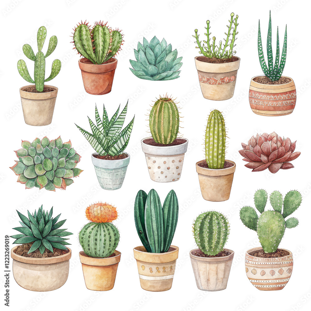 Watercolor Cactus and Succulent Collection 15 Pots Isolated on Transparent Background, plants, clipart, Succulents, Cactus, Watercolor Watercolor Cactus and Succulent Collection 15 Pots Isolated on Transparent Background, plants, clipart, Succulents, Cactus, Watercolor
