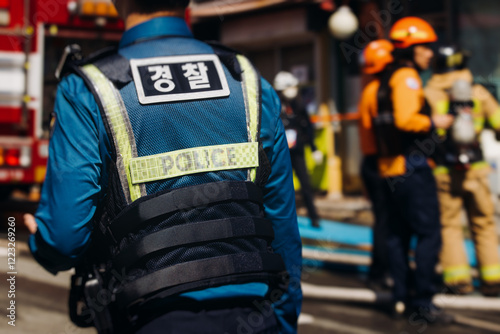 Korean police squad formation in uniform with 