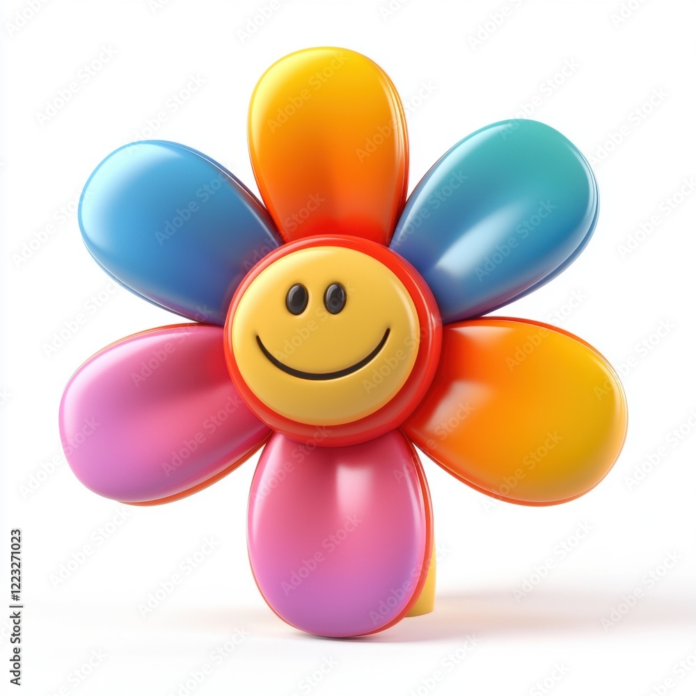 3D icon cartoon of a colorful daisy with a smiling face, isolated on a white background --quality 2 3D icon cartoon of a colorful daisy with a smiling face, isolated on a white background --quality 2