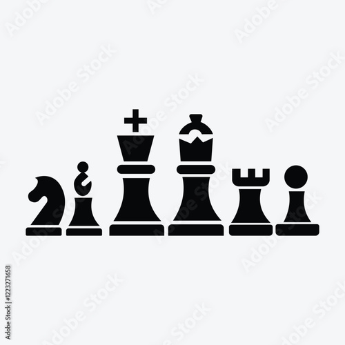 A Collection Of Chess Glyph Isolated Silhouette Solid Icons With Chess,Pawn,Strategy,Chess-Piece,Piece Simple Black Style Symbol Sign For Apps And Website, Vector Illustration
