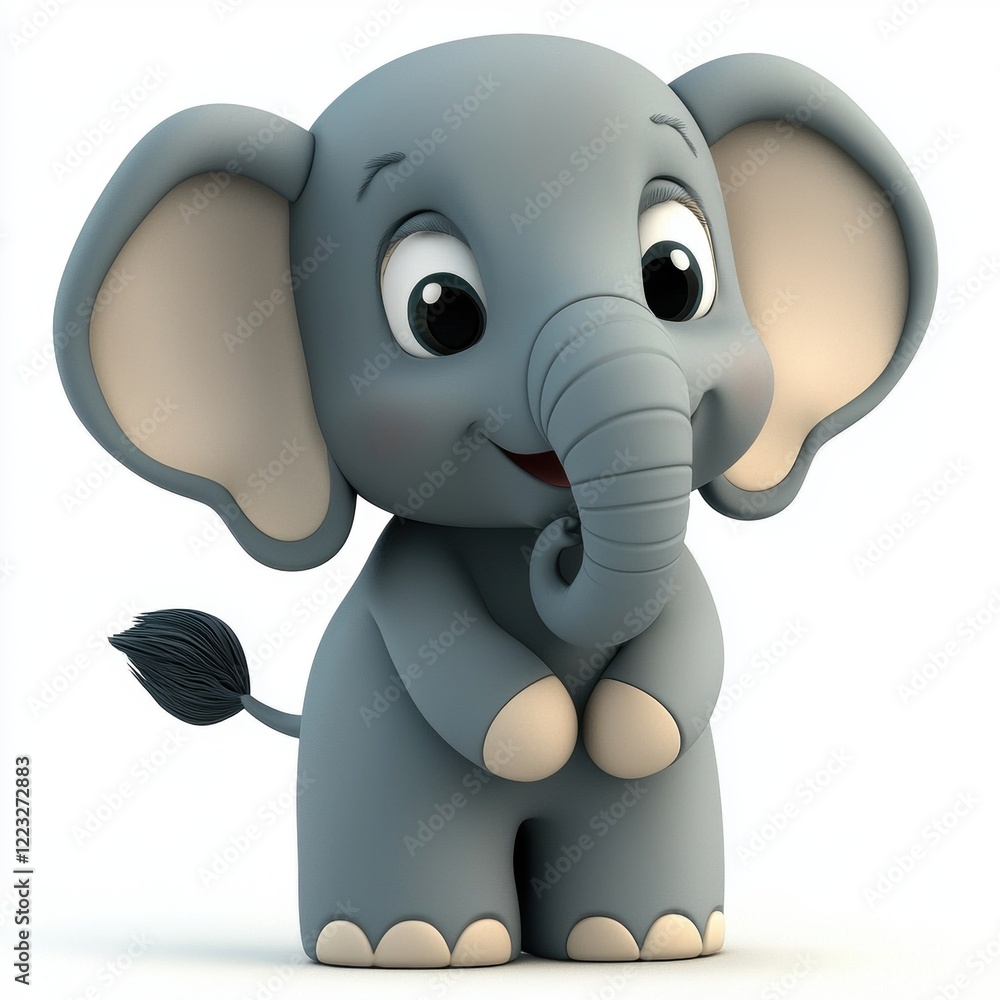 Fototapeta premium 3D icon cartoon of a cute elephant, isolated on a white background -