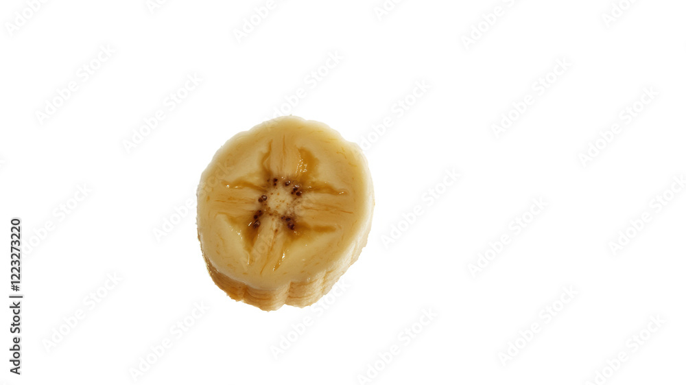 Flying slices of ripe bananas with peanut butter Isolated on Transparent or blank Background, PNG Flying slices of ripe bananas with peanut butter Isolated on Transparent or blank Background, PNG
