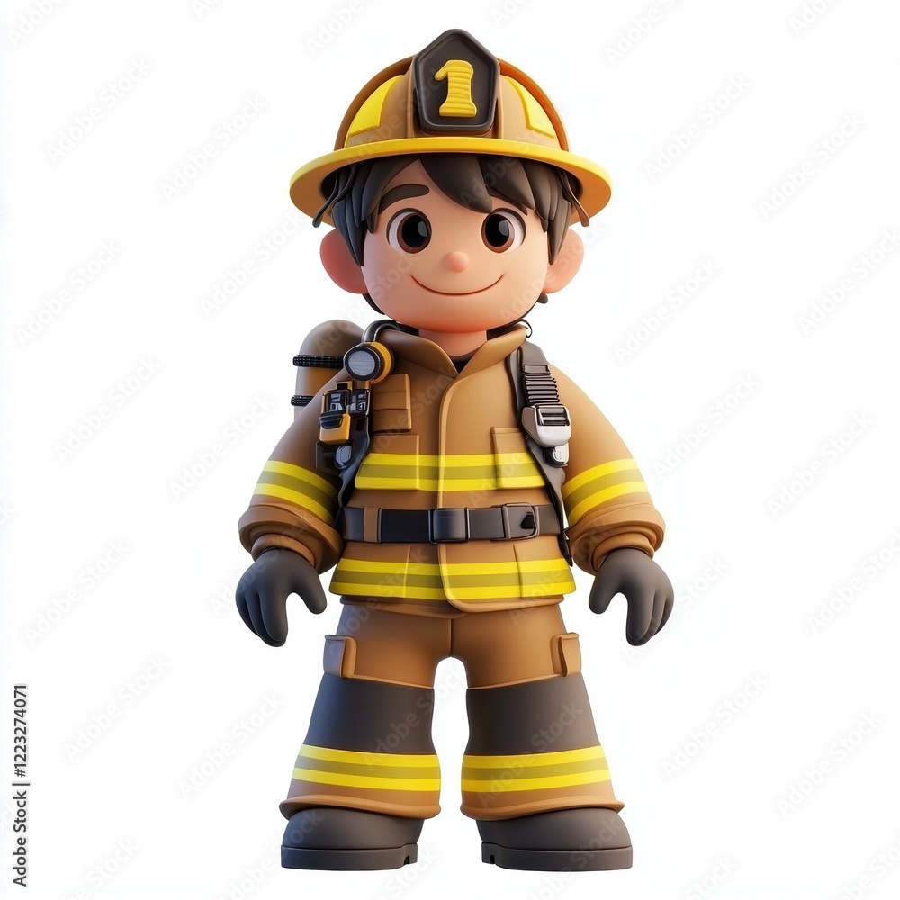 3D icon cartoon of a firefighter in uniform, isolated on a white background - 3D icon cartoon of a firefighter in uniform, isolated on a white background -
