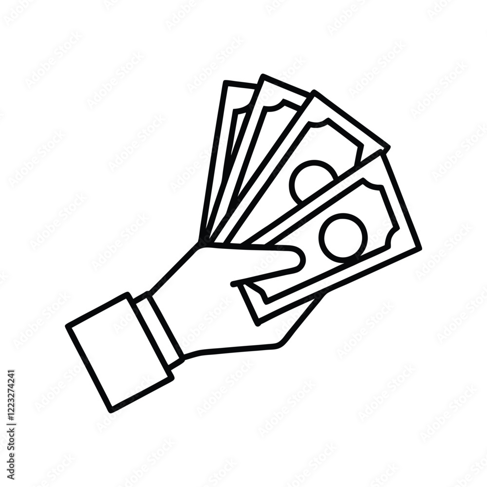Hand Holding Cash Bills Line Art Icon – Payment and Money Illustration Hand Holding Cash Bills Line Art Icon – Payment and Money Illustration