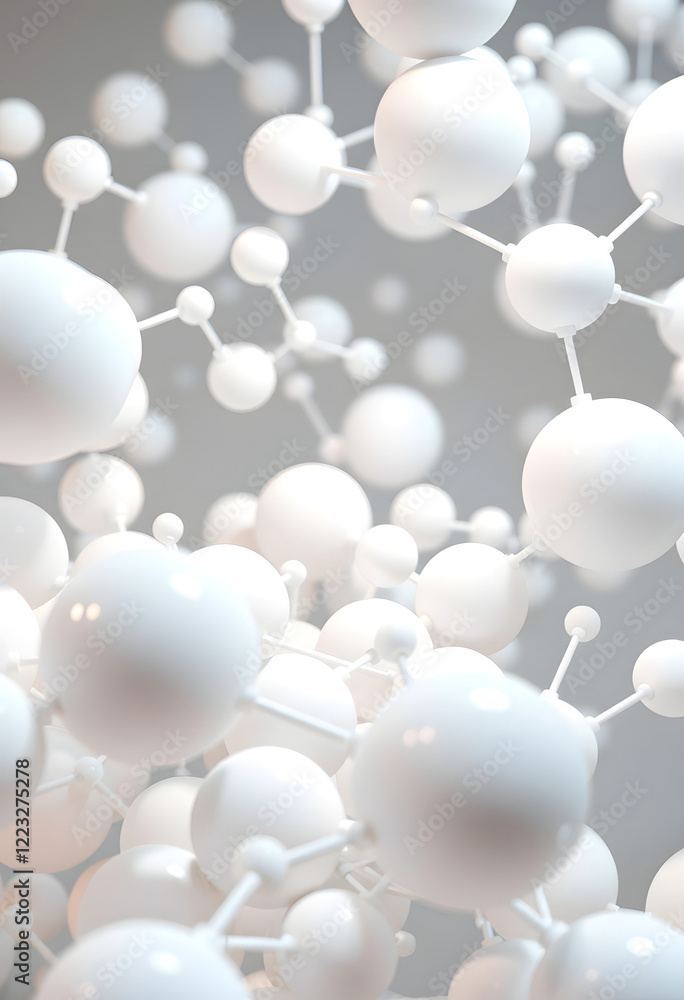 Three dimensional render of white connected spheres. 3d render, dreamy atmosphere Three dimensional render of white connected spheres. 3d render, dreamy atmosphere
