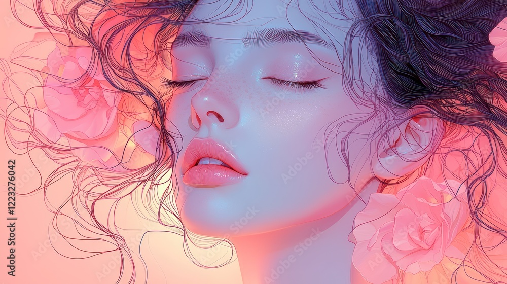 Serene Dreamscape: A Digital Portrait of Tranquility and Feminine Beauty Serene Dreamscape: A Digital Portrait of Tranquility and Feminine Beauty