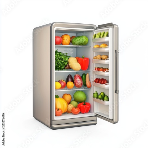 Wallpaper Mural 3D icon cartoon open fridge full of fresh food, isolated on a white background  Torontodigital.ca