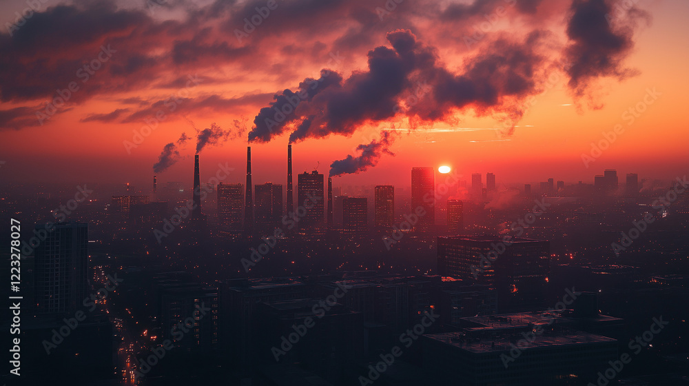 Emissions and Global Warming - A panoramic image of a coal-fired power plant Emissions and Global Warming - A panoramic image of a coal-fired power plant