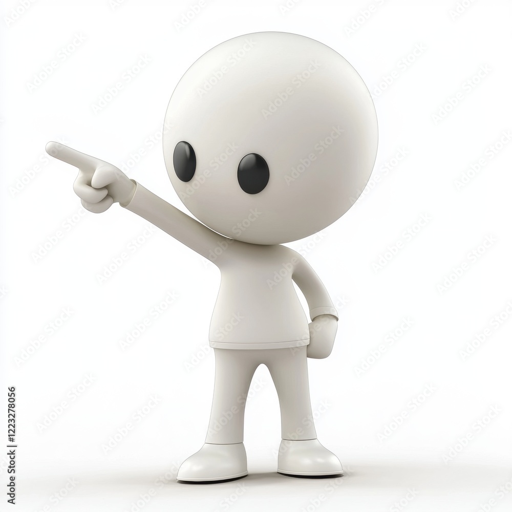3D icon cartoon person pointing down in confusion, isolated on a white background 3D icon cartoon person pointing down in confusion, isolated on a white background