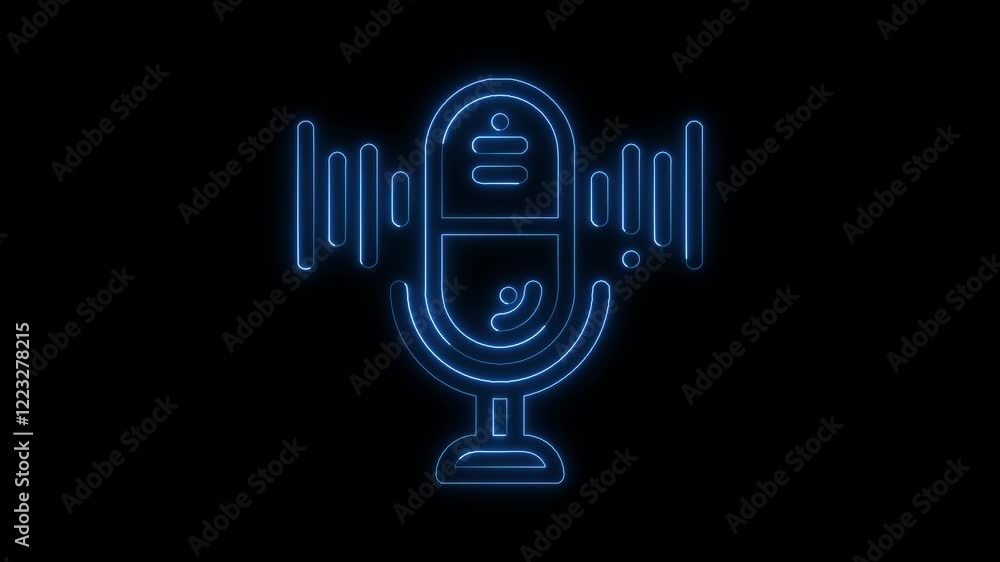 Glowing neon line microphone animation blue color, Glowing neon line microphone icon Glowing neon line microphone animation blue color, Glowing neon line microphone icon