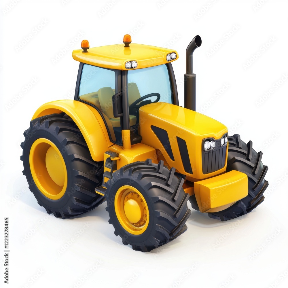 Obraz premium 3D icon cartoon tractor on a farm, isolated on a white background --quality 2
