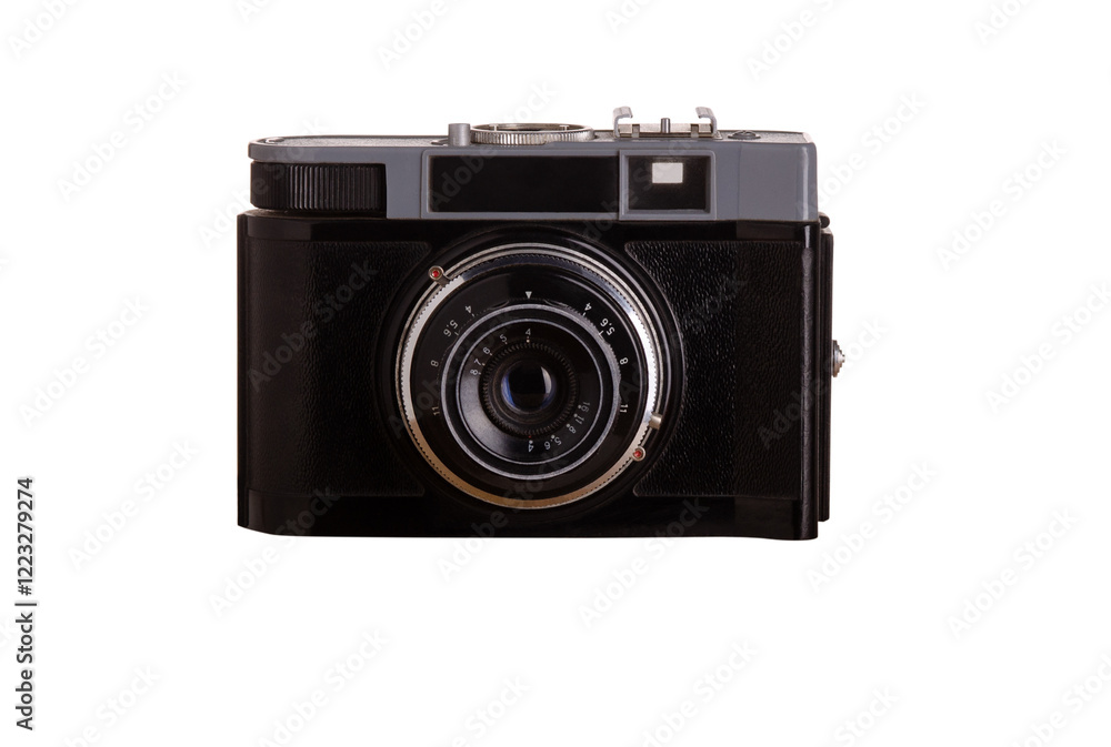 Old fashioned camera of last century made of plastic and metal isolated on white background Old fashioned camera of last century made of plastic and metal isolated on white background