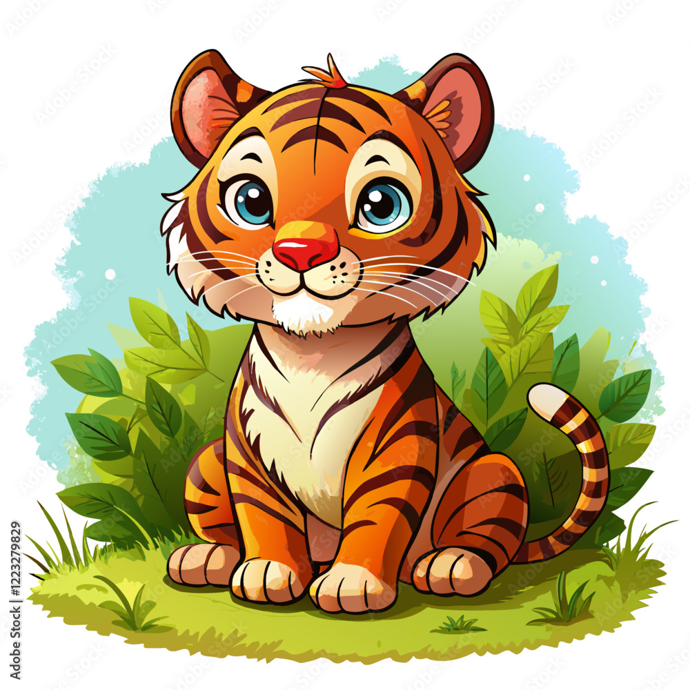 Vector illustration of a baby tiger on the grass on white background - Generative AI
Vector illustration of a baby tiger on the grass on white background - Generative AI