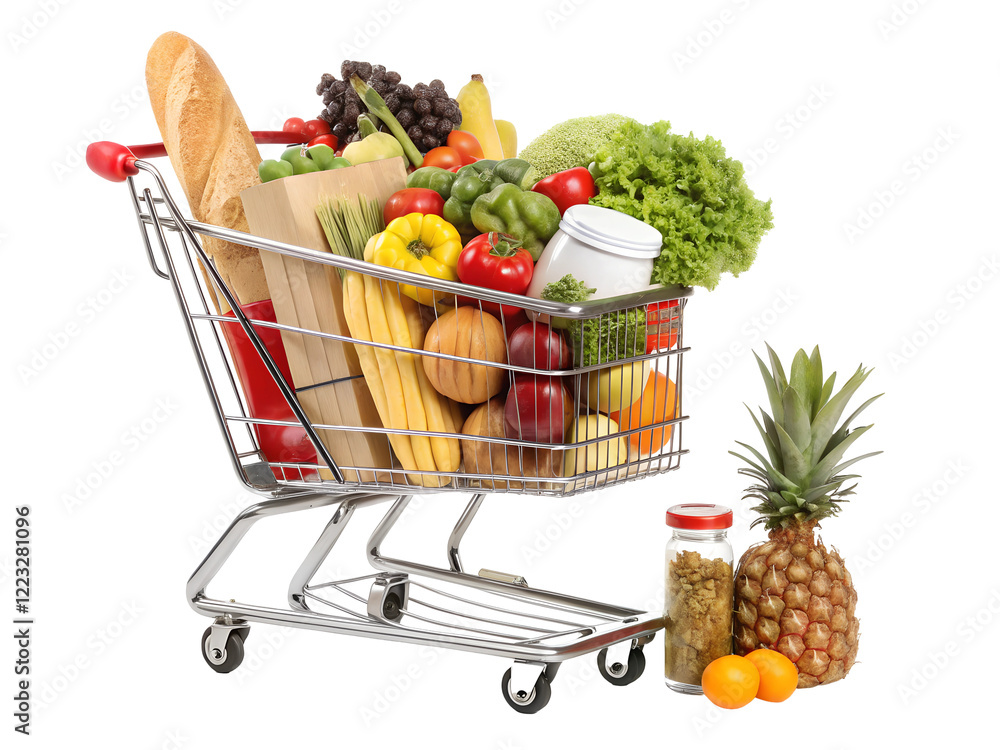 Shopping cart full of vegetables isolated on transparent white background pan casserole shopping spinach mushroom composition crucifers crockery food garlic green pea group of objects Shopping cart full of vegetables isolated on transparent white background pan casserole shopping spinach mushroom composition crucifers crockery food garlic green pea group of objects