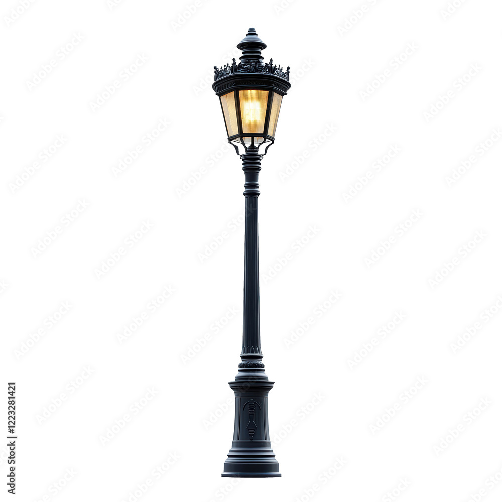 Black street lamp post isolated on transparent background Black street lamp post isolated on transparent background