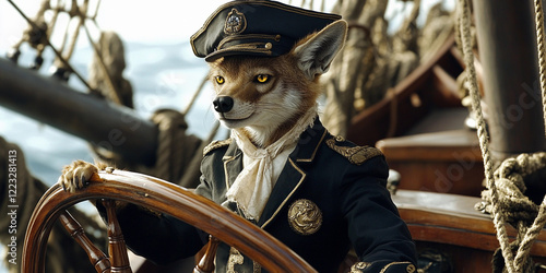 Fox captain steering a ship through open waters photo