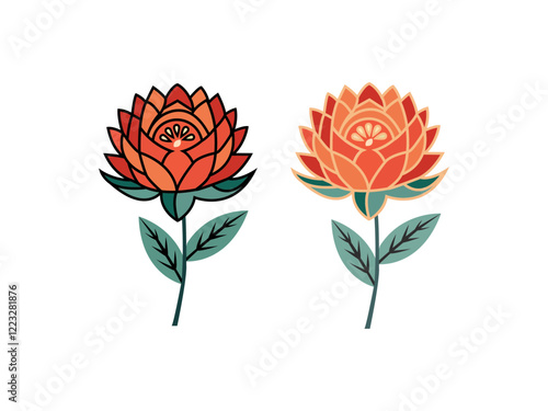 An exotic tropical red golden hibiscus flower surrounded by a white background. Hibiscus rosa-sinensis, also called Chinese hibiscus icon.Perfect for a wedding invitation card or holiday sale Floral d