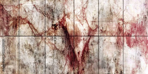 Blood flowing from a wound on a tiled wall, creating a disturbing and creepy atmosphere, perfect for horror or crime scenes © ArtPixel-Portfolio